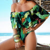 Image of 2020 New Sexy Off The Shoulder Solid Swimwear Women One Piece Swimsuit Female Bathing Suit Ruffle Monokini Swim Wear XL