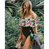 Image of 2020 New Sexy Off The Shoulder Solid Swimwear Women One Piece Swimsuit Female Bathing Suit Ruffle Monokini Swim Wear XL
