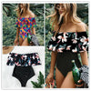 Image of 2020 New Sexy Off The Shoulder Solid Swimwear Women One Piece Swimsuit Female Bathing Suit Ruffle Monokini Swim Wear XL