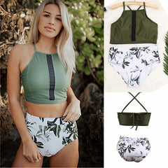 2020 New Sexy Women Bikini Set Mujer Ruffle Biquinis Brazilian Swimwear Summer Floral Printed Swimsuit Push Up High Waist Bikini