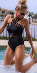 2020 Newest Women Swimsuits Sexy One Piece Swimwear For Women Beach High Neck Bandage Cross Back Female Brazilian Swimming Suit