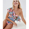 Image of 2020 Print Floral One Piece Swimsuit Women Padded Swimwear Bandage Cut Out Mnokini Bathing Suit Plus Size Swimwear XXXL