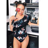 Image of 2020 Print Floral One Piece Swimsuit Women Padded Swimwear Bandage Cut Out Mnokini Bathing Suit Plus Size Swimwear XXXL