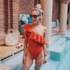 Image of 2020 Print Floral One Piece Swimsuit Women Padded Swimwear Bandage Cut Out Mnokini Bathing Suit Plus Size Swimwear XXXL