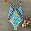 Image of 2020 Sexy Backless Retro V Neck Print Push Up Padded High Waist Swimwear one piece swimsuit Beachwear Sunbathing Monokini