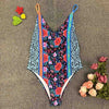 Image of 2020 Sexy Backless Retro V Neck Print Push Up Padded High Waist Swimwear one piece swimsuit Beachwear Sunbathing Monokini