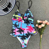 Image of 2020 Sexy Backless Retro V Neck Print Push Up Padded High Waist Swimwear one piece swimsuit Beachwear Sunbathing Monokini