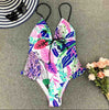 Image of 2020 Sexy Backless Retro V Neck Print Push Up Padded High Waist Swimwear one piece swimsuit Beachwear Sunbathing Monokini