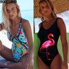 Image of 2020 Sexy Backless Retro V Neck Print Push Up Padded High Waist Swimwear one piece swimsuit Beachwear Sunbathing Monokini
