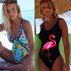 2020 Sexy Backless Retro V Neck Print Push Up Padded High Waist Swimwear one piece swimsuit Beachwear Sunbathing Monokini