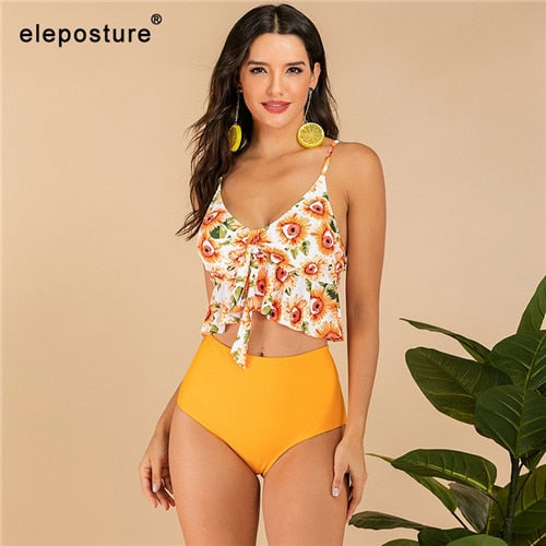 2020 Sexy High Waist Bikini Swimwear Women Ruffle Swimsuit Vintage Retro Bikini Set Plus Size Bathing Suits Summer Beachwear XXL