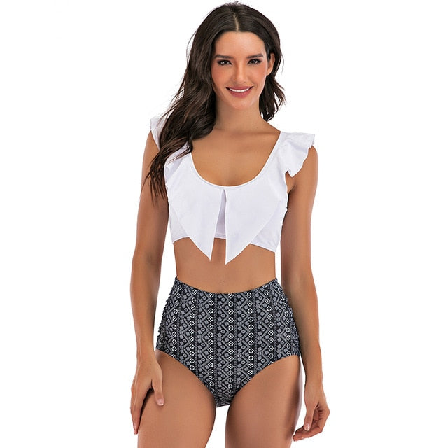 2020 Sexy High Waist Bikini Swimwear Women Ruffle Swimsuit Vintage Retro Bikini Set Plus Size Bathing Suits Summer Beachwear XXL