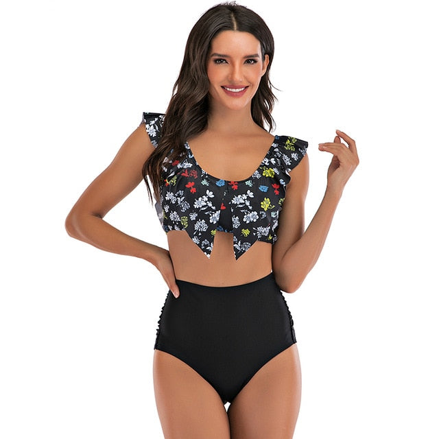 2020 Sexy High Waist Bikini Swimwear Women Ruffle Swimsuit Vintage Retro Bikini Set Plus Size Bathing Suits Summer Beachwear XXL