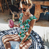 Image of 2020 Sexy One Piece Swimsuit Female Swimwear Women V Neck Bathing suit Striped Beach wear Ruffled Bodysuit High Waist Monokini