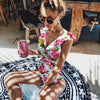 Image of 2020 Sexy One Piece Swimsuit Female Swimwear Women V Neck Bathing suit Striped Beach wear Ruffled Bodysuit High Waist Monokini