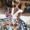 Image of 2020 Sexy One Piece Swimsuit Female Swimwear Women V Neck Bathing suit Striped Beach wear Ruffled Bodysuit High Waist Monokini