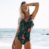 Image of 2020 Sexy One Piece Swimsuit Female Swimwear Women V Neck Bathing suit Striped Beach wear Ruffled Bodysuit High Waist Monokini