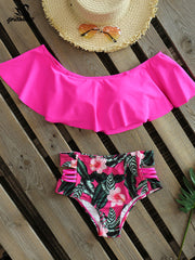 2020 Sexy bikini Set High Waist Swimwear Women Striped Biquini Ruffled Swim Bathing Suit White Blue Swimsuit Vintage Bikinis