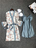 Image of 2020 Spring Autumn Women Silk Pajamas Sets With Chest Pads Flower Print Pijama Sleepwear 4 Pieces Spaghetti Strap Satin Pyjamas