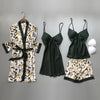 Image of 2020 Spring Autumn Women Silk Pajamas Sets With Chest Pads Flower Print Pijama Sleepwear 4 Pieces Spaghetti Strap Satin Pyjamas