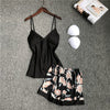 Image of 2020 Spring Autumn Women Silk Pajamas Sets With Chest Pads Flower Print Pijama Sleepwear 4 Pieces Spaghetti Strap Satin Pyjamas