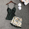 Image of 2020 Spring Autumn Women Silk Pajamas Sets With Chest Pads Flower Print Pijama Sleepwear 4 Pieces Spaghetti Strap Satin Pyjamas