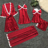Image of 2020 Women Satin Sleepwear 5 Pieces Pyjamas Sexy Lace Pajamas Sleep Lounge Pijama Silk Night Home Clothing Pajama Suit