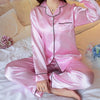 Image of 2PCS Pajamas Sets Women Lapel Imitation Silk Long Sleeve Home Wear Ladies Mujer Sexy Satin Tops+Pants Nightgown Sleepwear Autumn