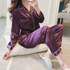 Image of 2PCS Pajamas Sets Women Lapel Imitation Silk Long Sleeve Home Wear Ladies Mujer Sexy Satin Tops+Pants Nightgown Sleepwear Autumn