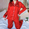 Image of 2PCS Pajamas Sets Women Lapel Imitation Silk Long Sleeve Home Wear Ladies Mujer Sexy Satin Tops+Pants Nightgown Sleepwear Autumn