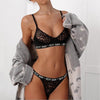 Image of 2PCS set Sexy Women Bandage letter print Lace Sheer Lingerie Underwear Strappy V neck Bra High waist G-string Nightwear Set