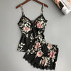 Image of 2pcs set Women Silk Satin Lace Crop Tops Shorts Female Floral Print Lace 2020 Summer New Sleepwear Babydoll Nightdress Pajamas