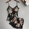 Image of 2pcs set Women Silk Satin Lace Crop Tops Shorts Female Floral Print Lace 2020 Summer New Sleepwear Babydoll Nightdress Pajamas