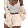 Image of 3XL Women Coral Velvet Pajamas Set Autumn Winter Warm Pajamas Three Piece Set Sleepwear Crop Tops Short Pants And Coat #1223