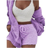 Image of 3XL Women Coral Velvet Pajamas Set Autumn Winter Warm Pajamas Three Piece Set Sleepwear Crop Tops Short Pants And Coat #1223