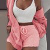 Image of 3XL Women Coral Velvet Pajamas Set Autumn Winter Warm Pajamas Three Piece Set Sleepwear Crop Tops Short Pants And Coat #1223