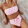Image of AIUJXK New Fashion Heart Print Bandage Biquini Women Sexy Underwear Bra Set Ladies High Waist Lingerie Pink 2 Piece Swimsuit