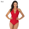 Image of Aikulli Women One Piece Swimsuit Tummy Control Swimwear Halter Bathing Suits Sexy V Neck Backless Print Monokini Ruched Bikini