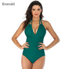 Image of Aikulli Women One Piece Swimsuit Tummy Control Swimwear Halter Bathing Suits Sexy V Neck Backless Print Monokini Ruched Bikini