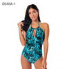 Image of Aikulli Women One Piece Swimsuit Tummy Control Swimwear Halter Bathing Suits Sexy V Neck Backless Print Monokini Ruched Bikini