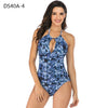 Image of Aikulli Women One Piece Swimsuit Tummy Control Swimwear Halter Bathing Suits Sexy V Neck Backless Print Monokini Ruched Bikini