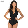 Image of Aikulli Women One Piece Swimsuit Tummy Control Swimwear Halter Bathing Suits Sexy V Neck Backless Print Monokini Ruched Bikini