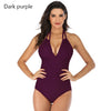 Image of Aikulli Women One Piece Swimsuit Tummy Control Swimwear Halter Bathing Suits Sexy V Neck Backless Print Monokini Ruched Bikini