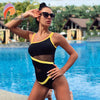 Image of Andzhelika Sexy One Shoulder One Piece Swimsuit 2020 New Off Shoulder Mesh Patchwork Swimwear Bodysuit Bathing Suit Monokini