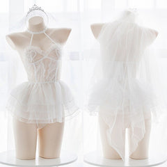 Angel Ballet Flower Marriage Women Wedding Babydolll Lingerie Lace Intimates Sexy Erotic Underwear Net Yarn Ultra-short Dress