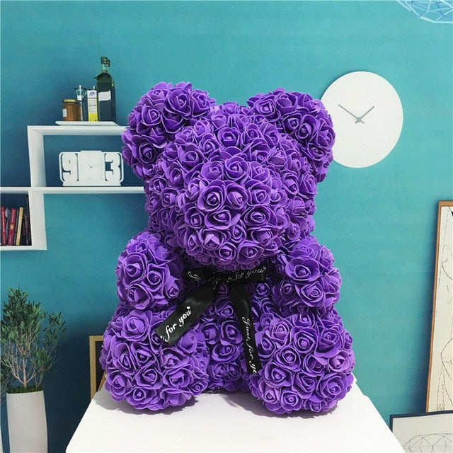 Artificial Flowers Rose Bear Multicolor Plastic Foam Rose Teddy Bear Girlfriend Valentines Day Gift Birthday Party Decoration