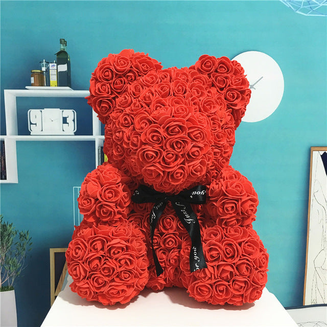 Artificial Flowers Rose Bear Multicolor Plastic Foam Rose Teddy Bear Girlfriend Valentines Day Gift Birthday Party Decoration