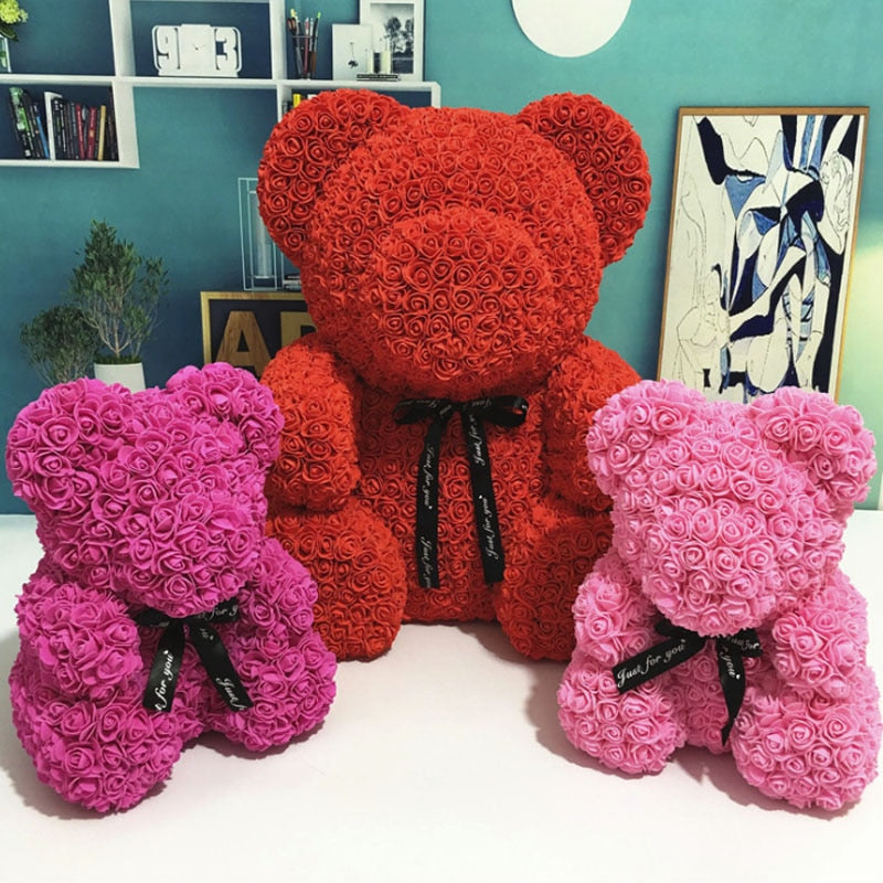 Artificial Flowers Rose Bear Multicolor Plastic Foam Rose Teddy Bear Girlfriend Valentines Day Gift Birthday Party Decoration