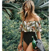 Image of Ashgaily Black Lace Flounce Off Shoulder Swimsuit Women Sexy Bodysuit Monokini Swimwear Ruffle One Piece Swimsuit Bathing Suit