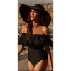 Image of Ashgaily Black Lace Flounce Off Shoulder Swimsuit Women Sexy Bodysuit Monokini Swimwear Ruffle One Piece Swimsuit Bathing Suit
